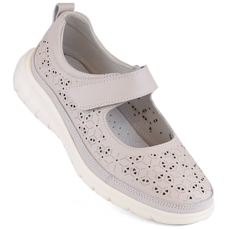 Zapatos mujer piel calada con velcro, beige Filippo DP6073