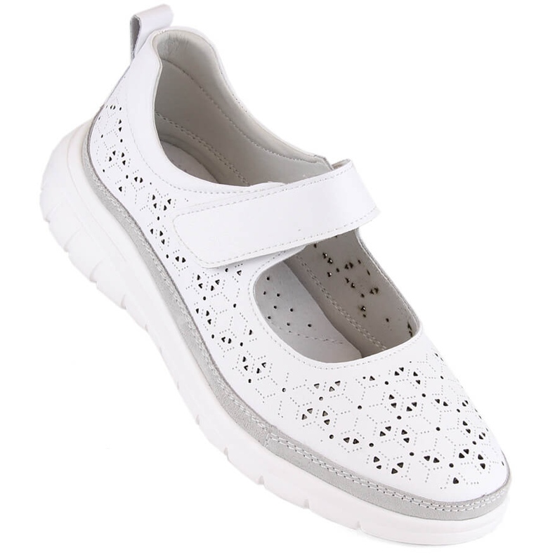 Zapatos mujer piel calada con velcro, blanco Filippo DP6073