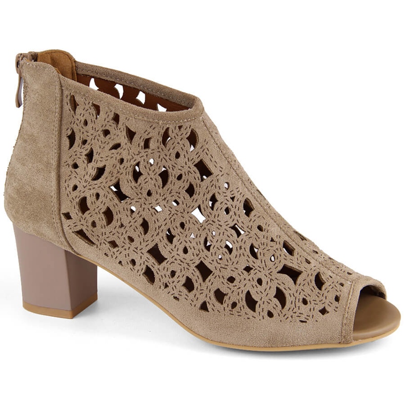 Botas de mujer de ante calado con puntera abierta, marrón claro, Jezzi RMR1954-16 Botas de mujer de ante calado con puntera abierta, marrón claro, Jezzi RMR1954-16