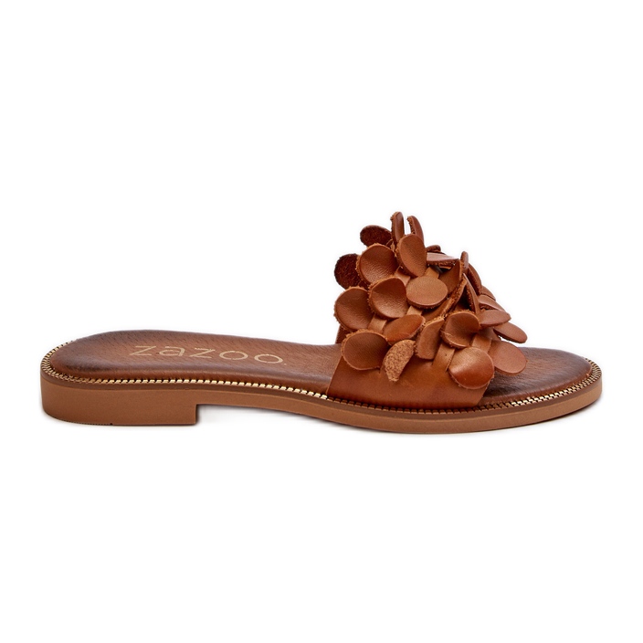 Zazoo 40381 Chanclas Mujer de Piel con Tacón Plano Marrón