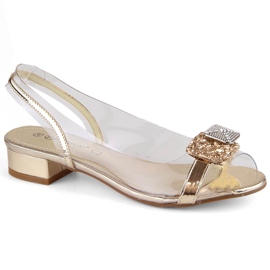 Sandalias de mujer charol transparente con circonitas doradas Potocki WS43303 dorado