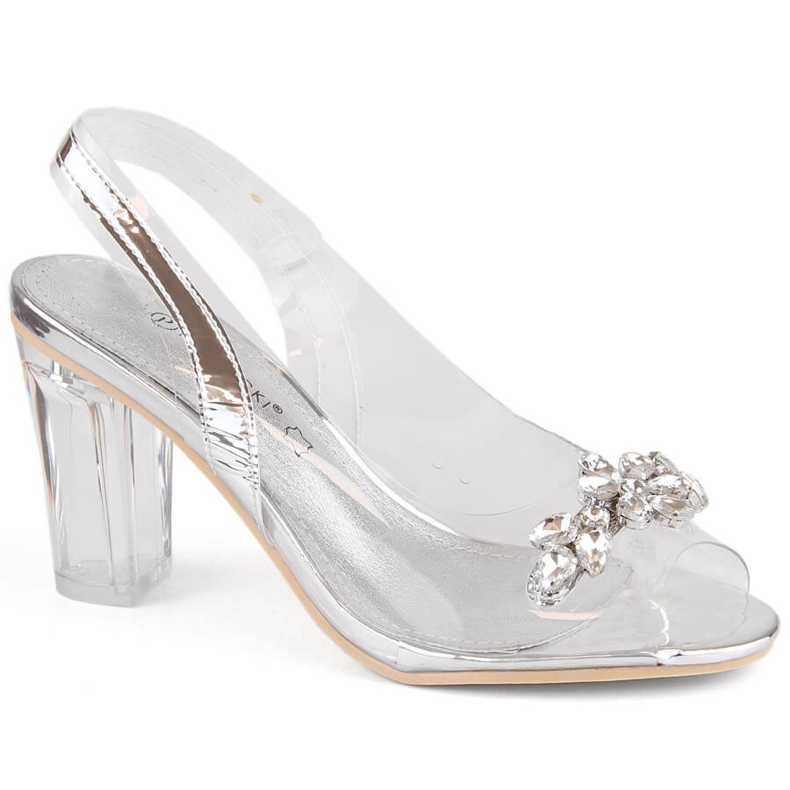 Sandalias de mujer transparentes de tacón con circonitas plateadas Potocki WS43305 plata Sandalias de mujer transparentes de tacón con circonitas plateadas Potocki WS43305 plata