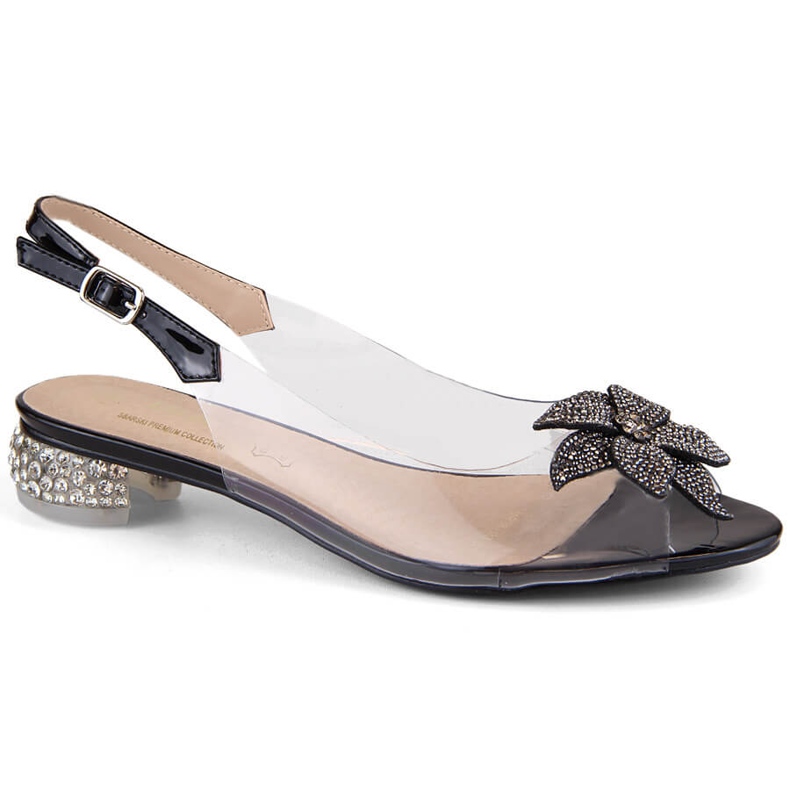 Sandalias de mujer charol transparente con circonitas negras S.Barski MR38-383 negro