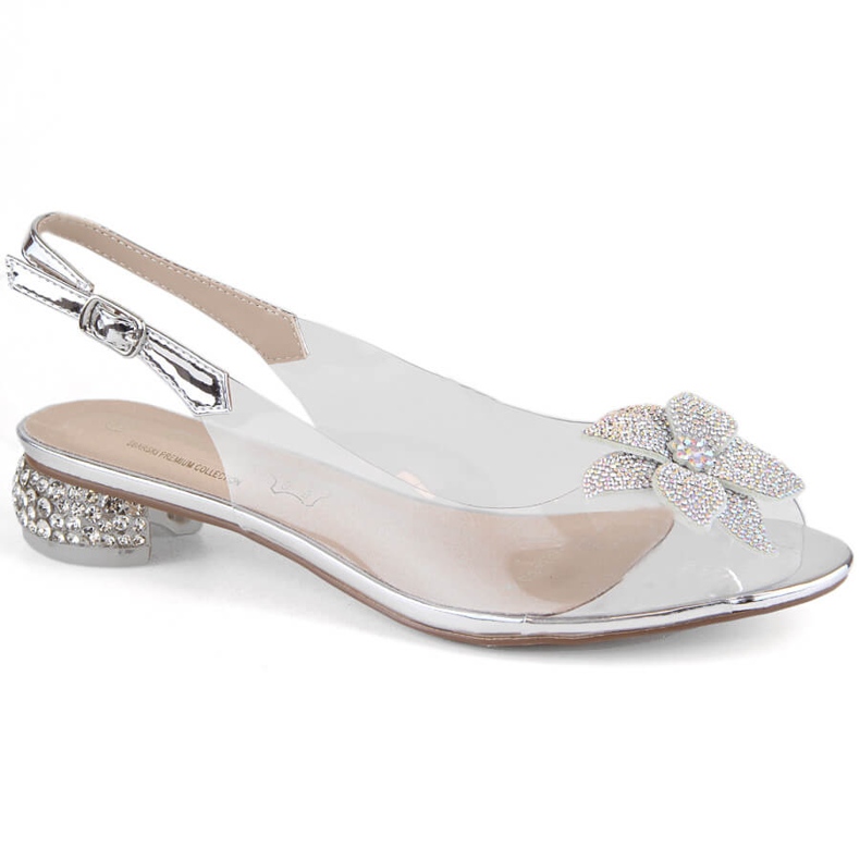 Sandalias de mujer charol transparente con circonitas plateadas S.Barski MR38-383 plata