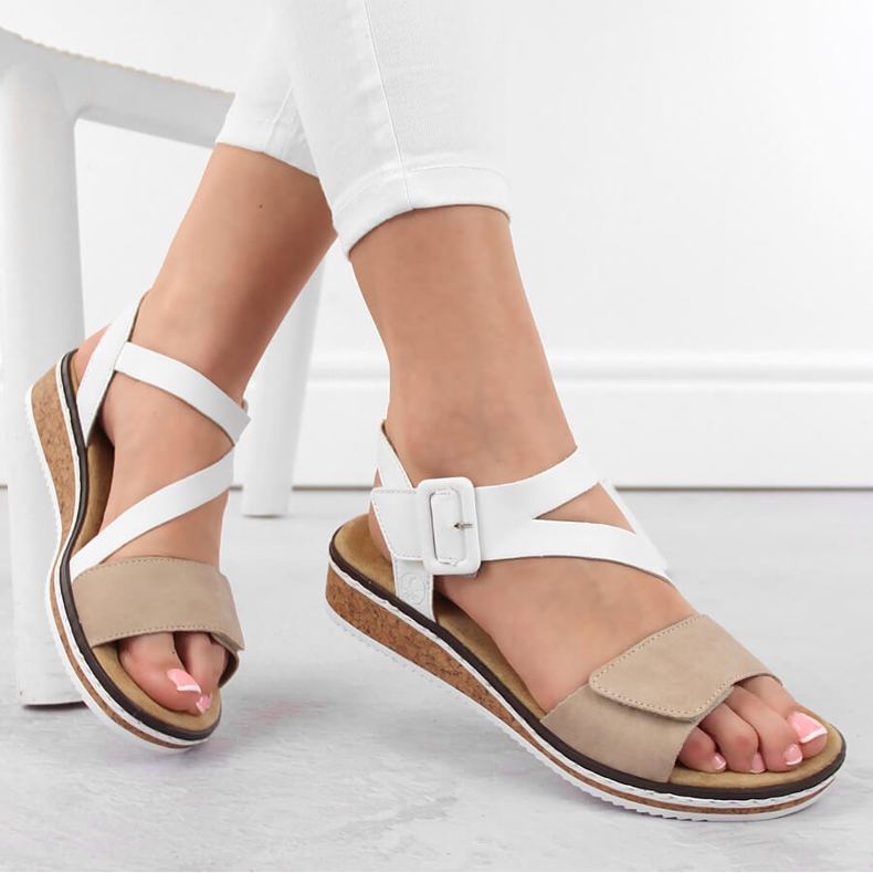 Sandalias combi mujer cómodas con velcro Rieker V3660-60 blanco