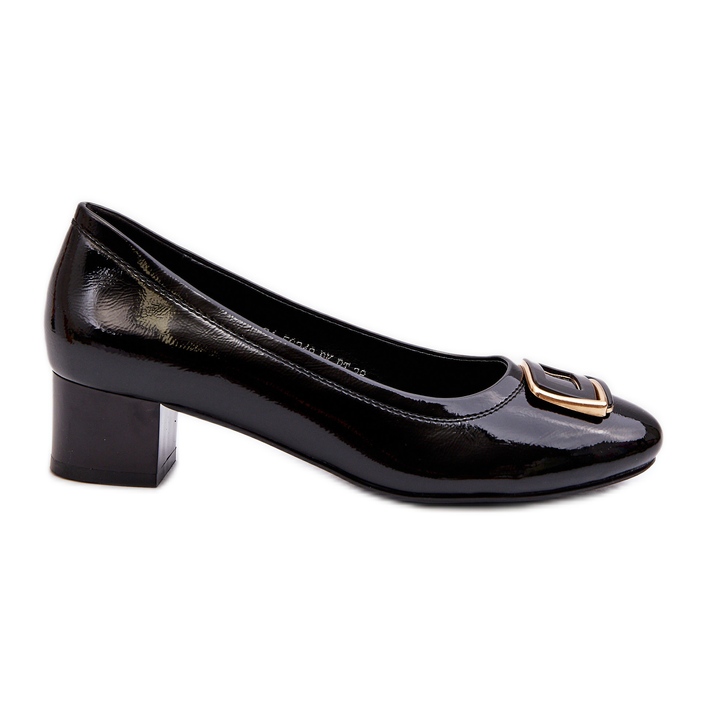 Vinceza Zapatos de salón de charol con bloque y decoración, Negro Enollia