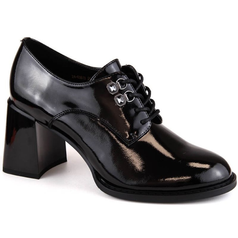 Vinceza W JAN295A Zapatos charol negro con tacón decorativo