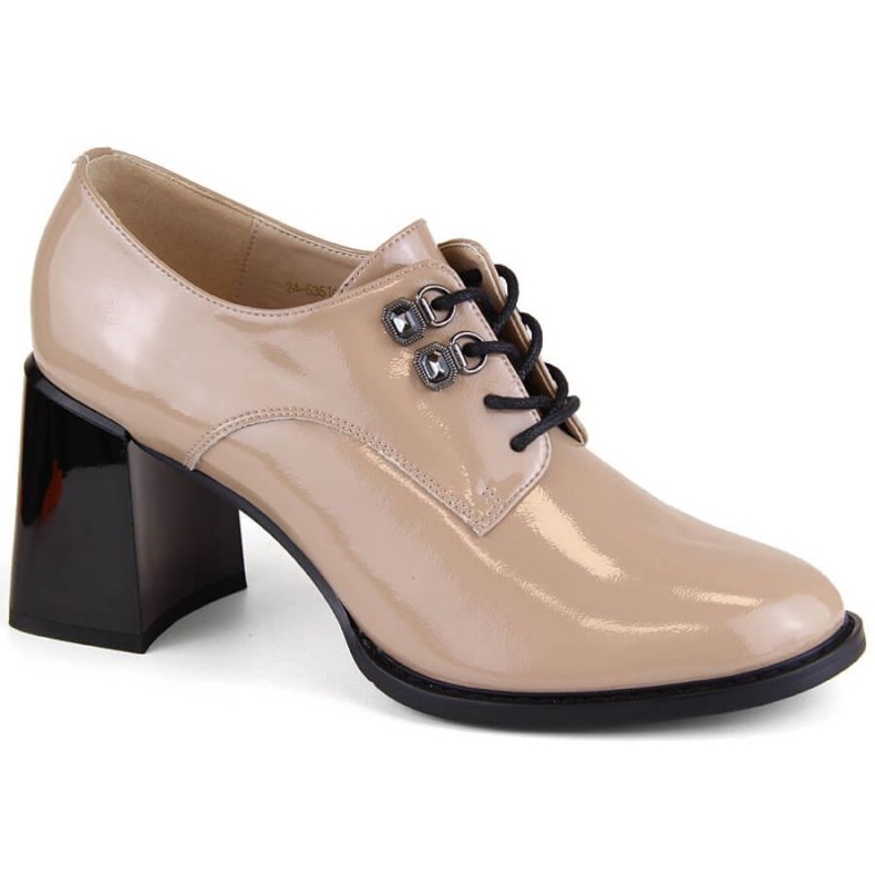 Zapatos de charol con tacón decorativo, Vinceza W JAN295B, beige