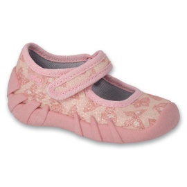 Pantuflas infantiles befado con velcro 109N263, rosa con mariposas