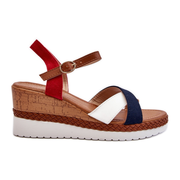 Sandalias cuña Kioda blancas y azul marino con tiras