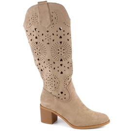 Botas de ante con tacón calado M.Daszyński W SAN30B, beige