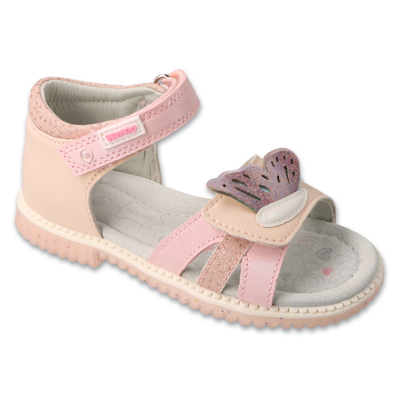 Sandalias infantil befado, plantilla de piel 170X095, rosa con decoración rosado
