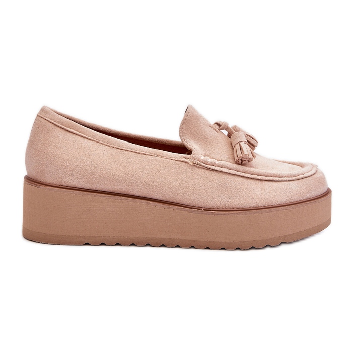 Mocasines De Mujer Con Plataforma Y Flecos, Beige Claro Mialani Mocasines De Mujer Con Plataforma Y Flecos, Beige Claro Mialani