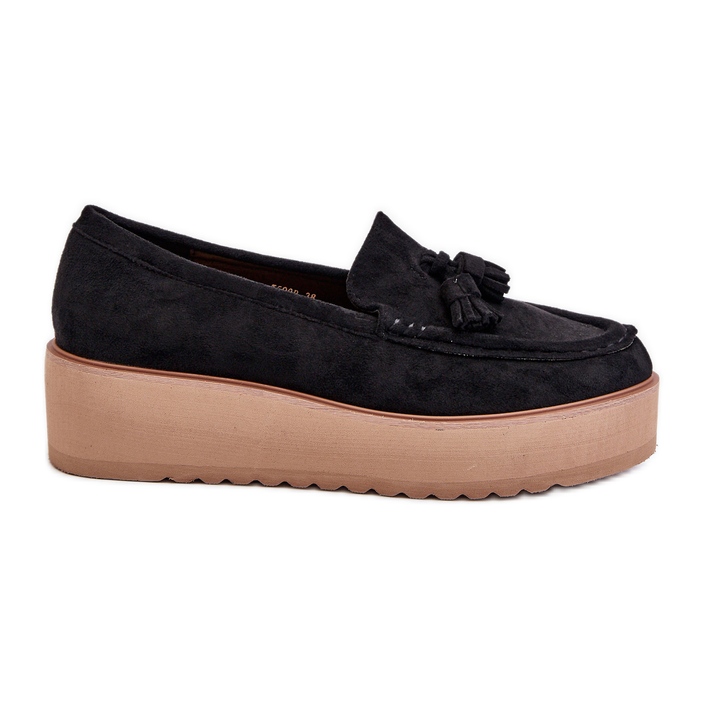 Mocasines De Mujer Con Plataforma Y Flecos, Negro Mialani