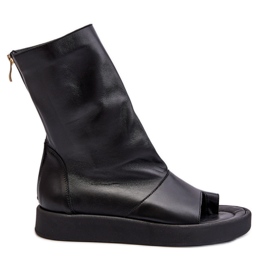 Zazoo 3441 Sandalias de piel para mujer con parte superior negra negro