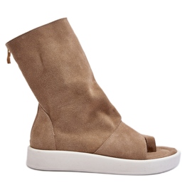 Zazoo 3441 Sandalias de ante para mujer con parte superior en beige oscuro