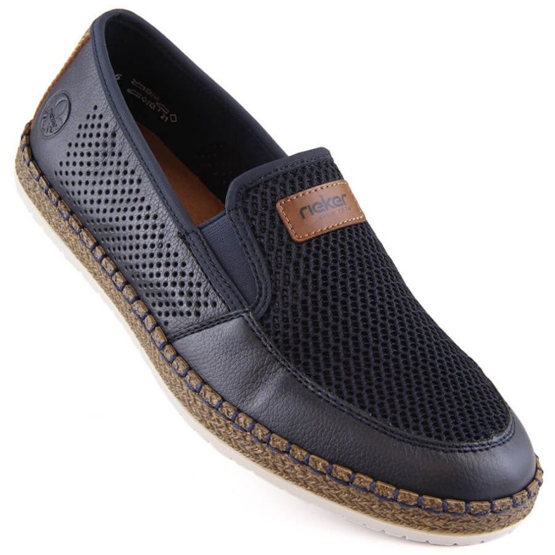 Zapatos cómodos de piel Rieker M RKR656, azul marino