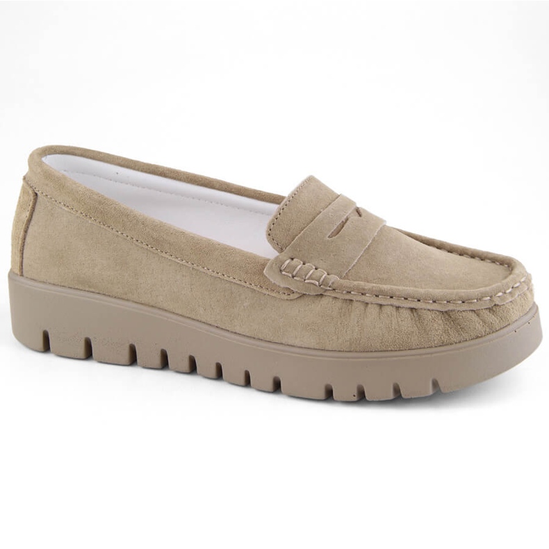 Zapatos de piel ante mocasines slip-on de mujer beige Filippo DP6045