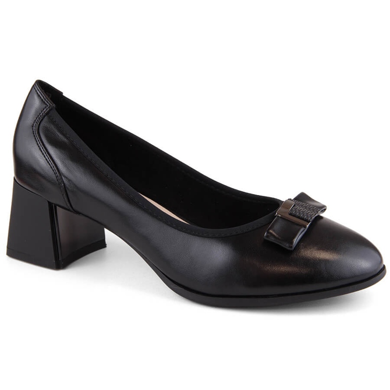 Zapatos de mujer de piel negra con tacón decorativo, Filippo DP6178 negro