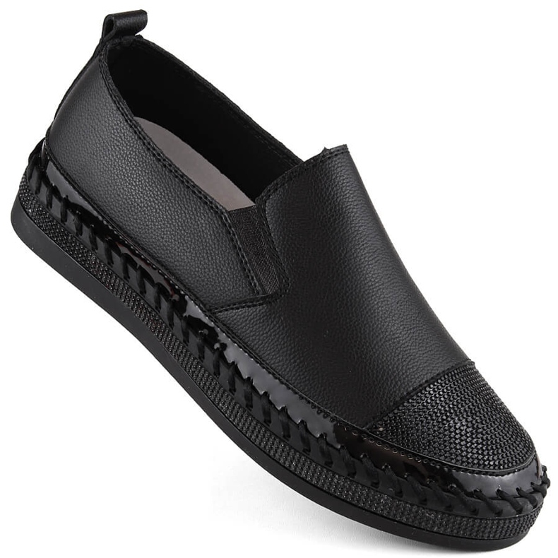S.Barski Zapatos slip-on mujer de piel con circonitas, negro D&amp;A LR370