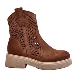 Zazoo 3470 Botas De Mujer De Ante Con Tacón Plano, Calado Marrón