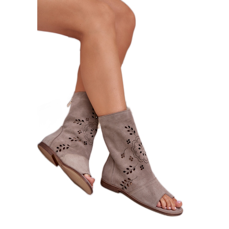Zazoo 3437 Sandalias de ante con cremallera superior para mujer, color beige