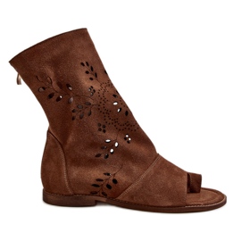 Zazoo 3437 Sandalias de ante para mujer con cremallera superior, marrón