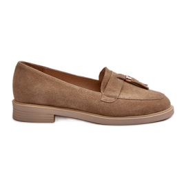 Zazoo 3420 mocasines para mujeres de gamuza con tacones planos beige