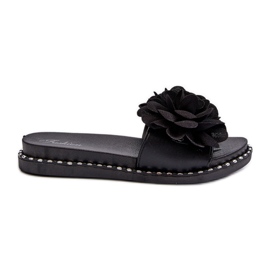 Chanclas de Mujer Decoradas con Flores Negro Cellanen