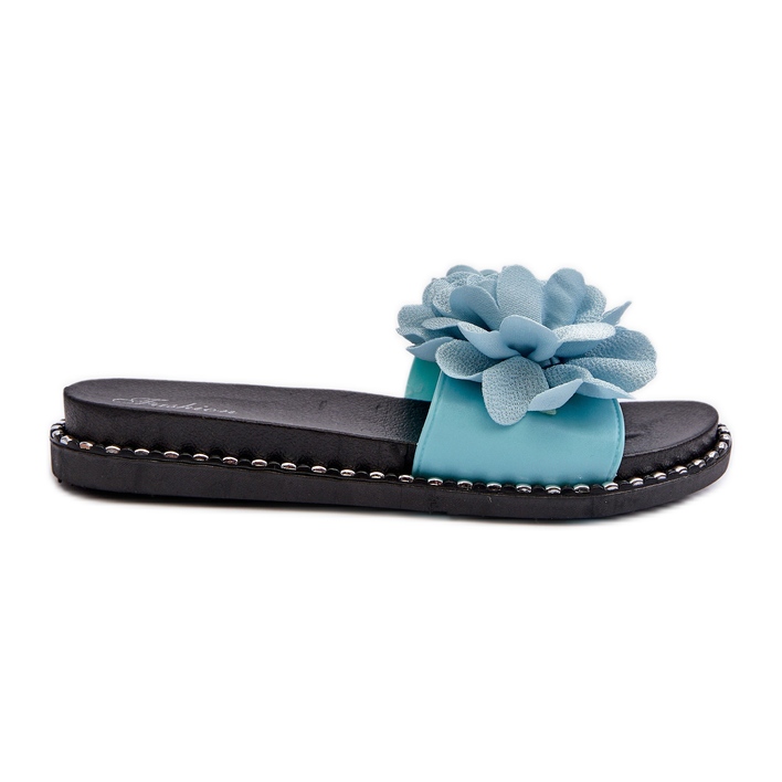 Chanclas de Mujer Decoradas con Flores, Azul Cellanen Chanclas de Mujer Decoradas con Flores, Azul Cellanen