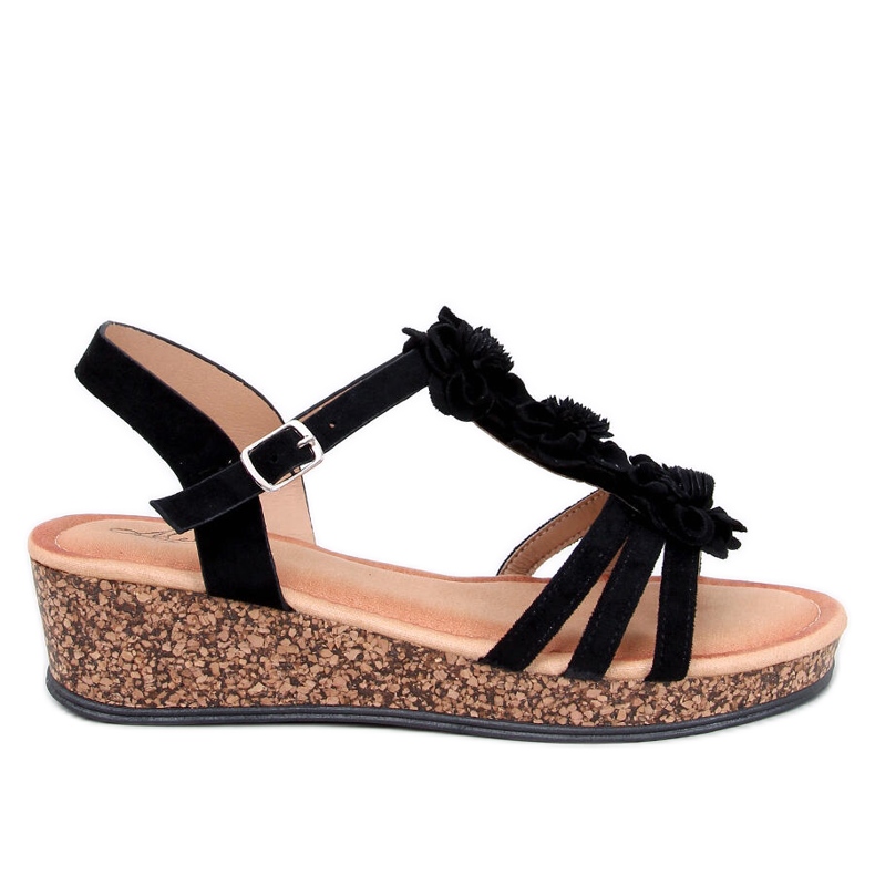 Fisken Sandalias cuña flores negras negro Fisken Sandalias cuña flores negras negro