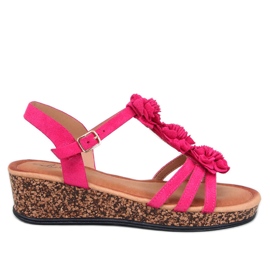 Sandalias cuña Fisken flores fucsia rosa