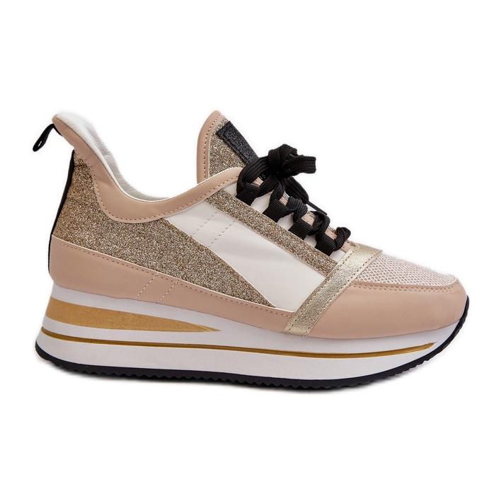 Deportivas de mujer con cuña y plataforma con purpurina, Gold Rafani dorado