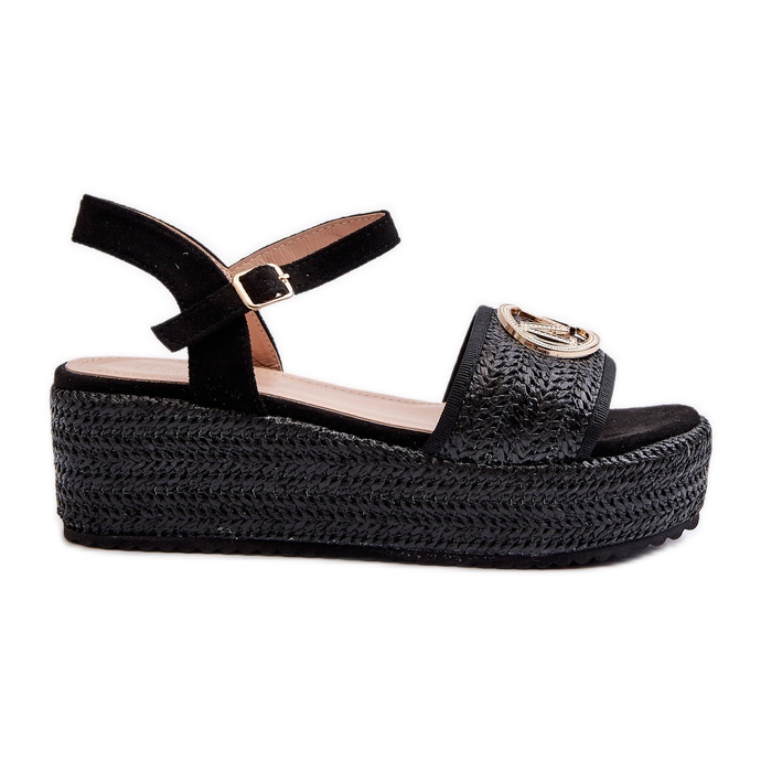 Sandalias De Mujer Con Cuña Y Trenza, Negro Esalena