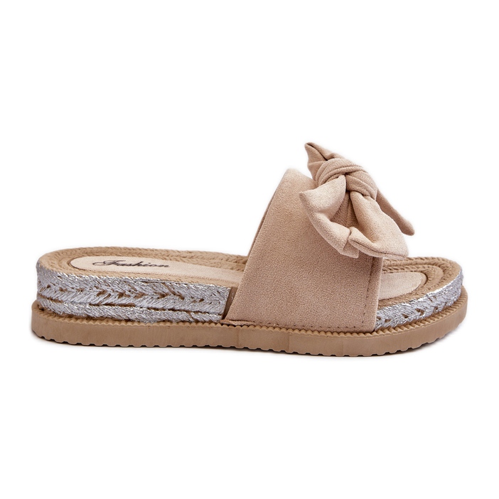 Chanclas de mujer con plataforma y lazo, beige Aflia