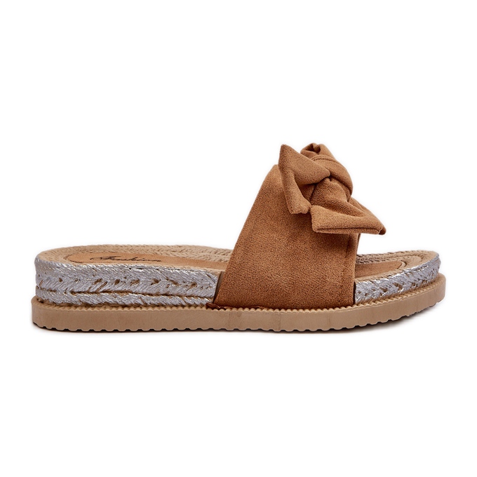 Chanclas Aflia con plataforma y lazo de mujer en color camel marrón