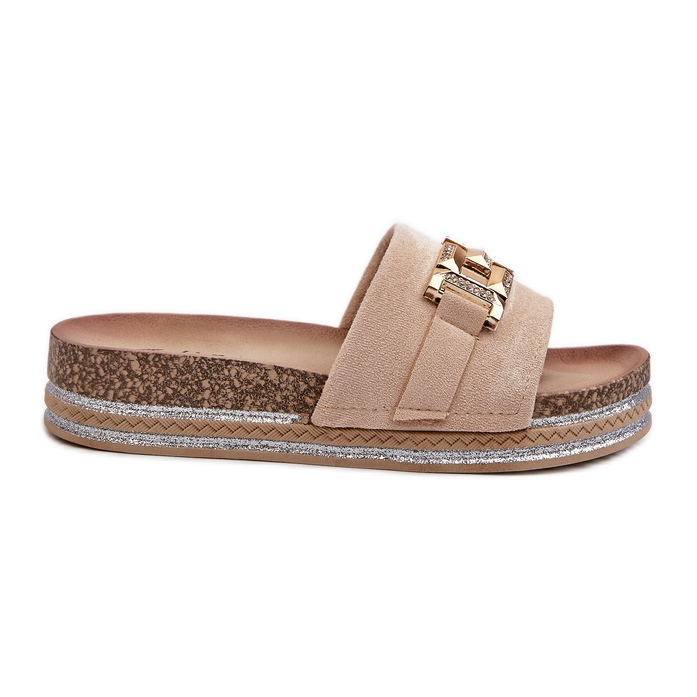 Chanclas Mujer Plataforma Con Adorno, Beige Vapireta