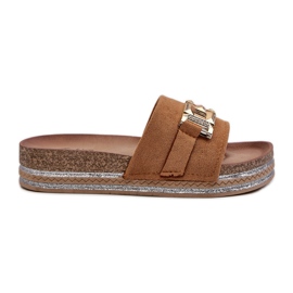 FK1 Chanclas de Mujer con Plataforma y Adorno Vapireta Camel marrón