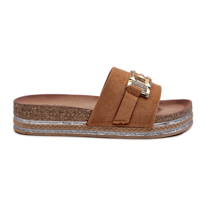 FK1 Chanclas de Mujer con Plataforma y Adorno Vapireta Camel marrón