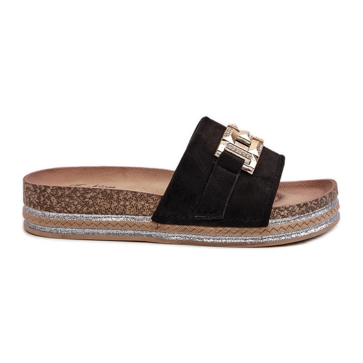FK1 Chanclas de Mujer con Plataforma y Adorno, Vapireta Negra negro
