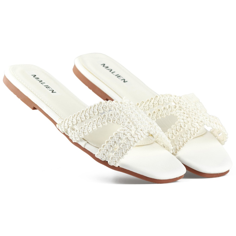 Chanclas de mujer de encaje blanco con suela plana Chanclas de mujer de encaje blanco con suela plana
