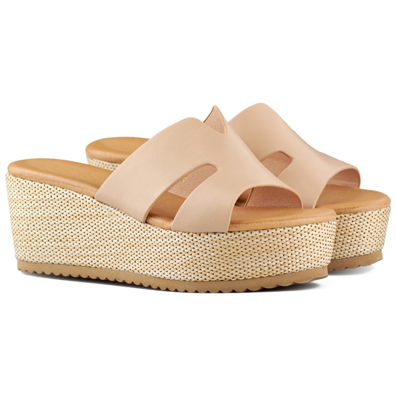 Sandalias cuña mujer beige