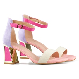 Sandalias de mujer rosa de tacón con cierre al tobillo