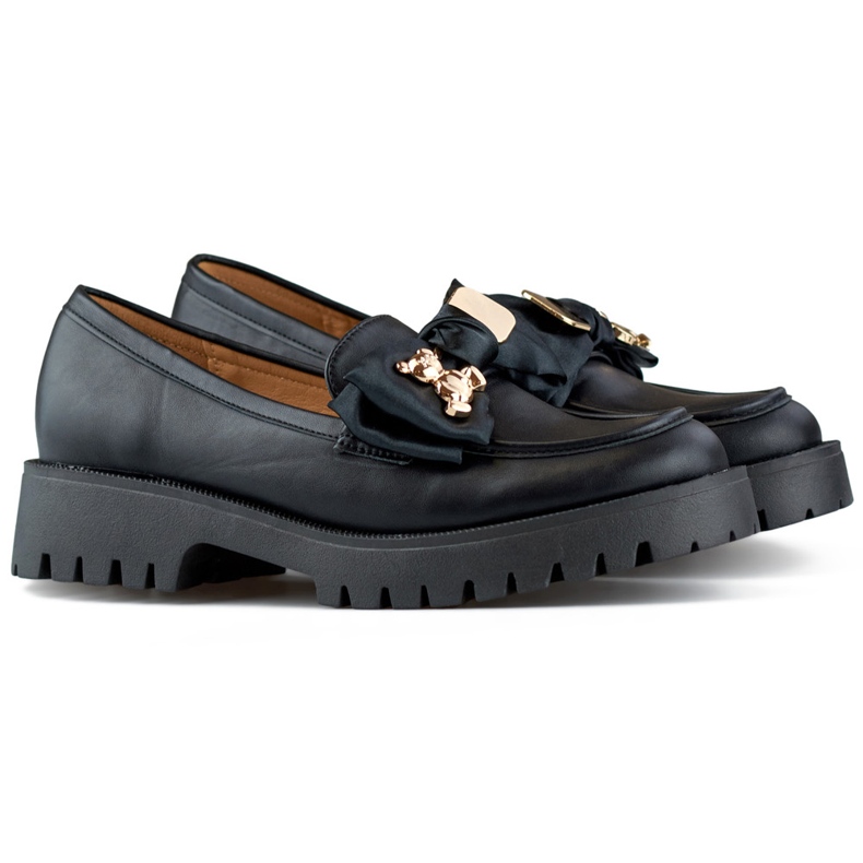 Mocasines negros con lazo, mocasines con osito.
