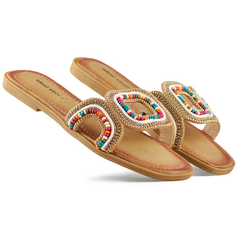 Chanclas planas de mujer decoradas multicolor beige
