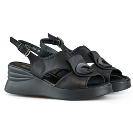 Sandalias cuña mujer cómodas piel natural color negro Sandalias cuña mujer cómodas piel natural color negro