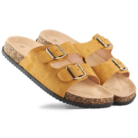Pantuflas mujer color caramelo con dos hebillas marrón Pantuflas mujer color caramelo con dos hebillas marrón