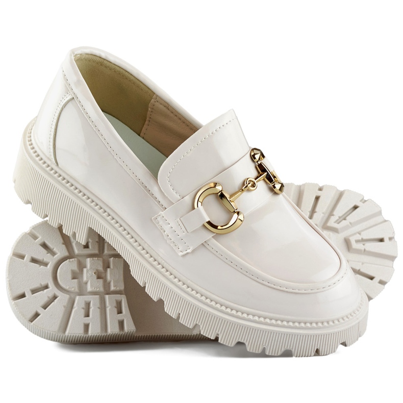Mocasines mujer charol beige