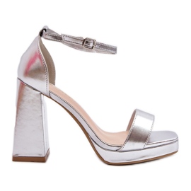 Sandalias de tacón cuadrado Merila plateadas de moda plata Sandalias de tacón cuadrado Merila plateadas de moda plata