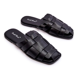 Zapatillas de cuero ecológica de mujeres negras negro